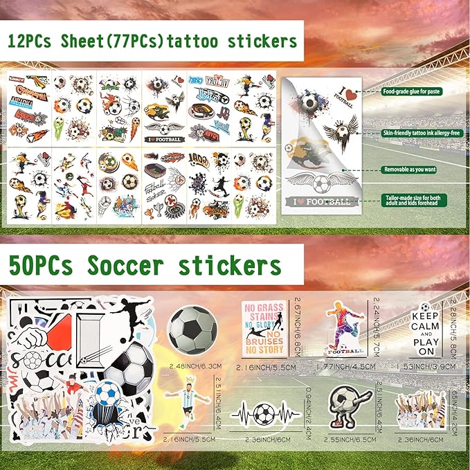 158Pcs Soccer Party Favors with Soccer Party Bags Soccer Whistle Mini Foam Soccer Ball Slap Bracelets Keychains Sticker Tattoo for Party Goodie Bag Fillers Soccer Party Decorations