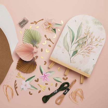 Craft Crush DIY String Art Craft Kit - Floral Interior Design DIY Activity for Teens & Adults - Complete String Art Kit with Embroidery Thread, Foam Canvas, Metal Pins, Wooden Easel - Ages 13+