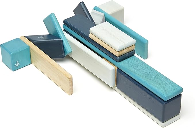 24 Piece Tegu Magnetic Wooden Block Set, Blues, 1-99 years old