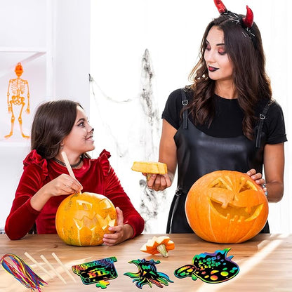 Halloween Scratch Paper Art Set - 48 Pcs Halloween Magic Rainbow Scratch Off Cards for Kids, Pumpkin, Ghost, Witch Hanging Ornaments for Halloween Party Favors Activities(12 Styles)