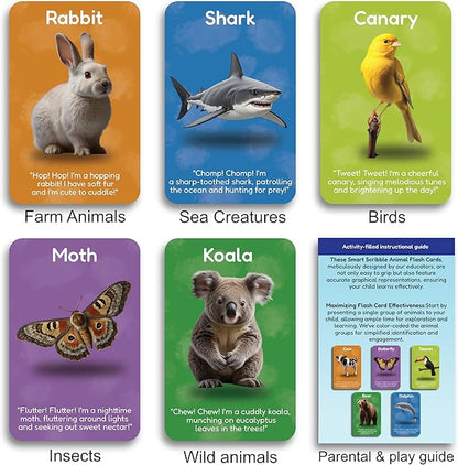 Smart Scribbles Thick Flash Cards for Toddlers - First 100 Animals, Montessori Learning Toys & Educational Games, Ages 18 Months-99 Years, Home Schooling, Travel & Speech Therapy Toys