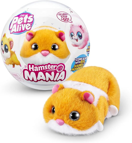 Pets Alive Hamstermania (Orange) by ZURU Hamster, Electronic Pet, 20+ Sounds Interactive, Hamster Ball Toy for Girls and Children