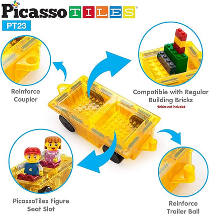 PicassoTiles Magnetic Car Play Set with Action Figures for Kids 3+ - STEM Building Block Vehicle Toy