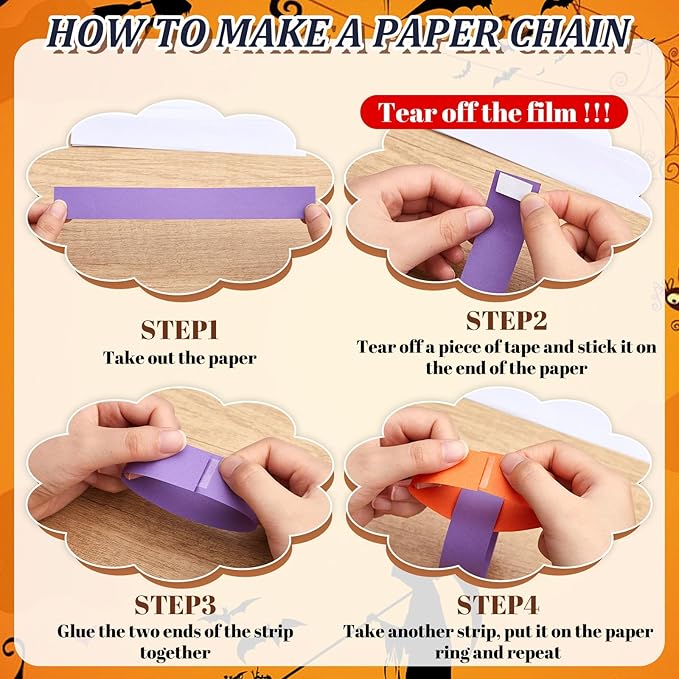 Lincia 600 Sheet Paper Chain Garland Strips 1x8 Inch with Double Sided Tape, DIY Construction Paper Chains for Birthday Wedding Holiday Party Decorations, Crafts Supplies (Purple Black)