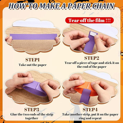 Lincia 600 Sheet Paper Chain Garland Strips 1x8 Inch with Double Sided Tape, DIY Construction Paper Chains for Birthday Wedding Holiday Party Decorations, Crafts Supplies (Purple Black)