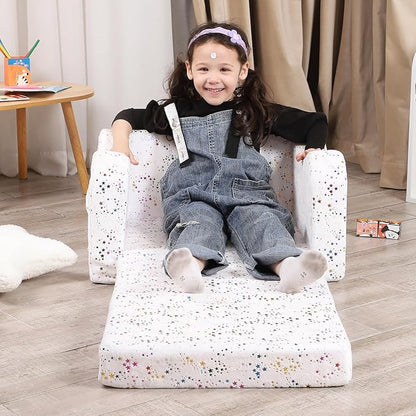 Shiny Star Toddler Couch, 2-in-1 Toddler Soft Couch Fold Out with Star Pillow, Convertible Sofa to Lounger for Girls and Boys, 1-Seat