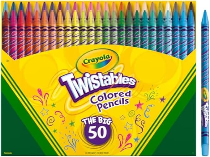 Crayola Twistables Colored Pencil Set (50ct), No Sharpen Colored Pencils For Kids, Coloring Book Pencils, Easter Basket Stuffers, Gifts for Kids, 4+