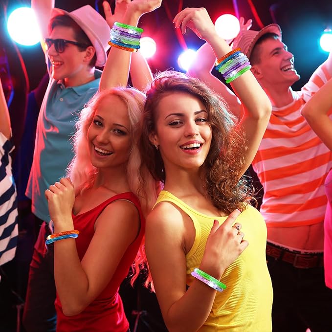 50PCS LED Bracelets,7 Color Glow In The Dark Bracelets,Flashing Light Up Bracelets,Glow Bracelets,Glow In The Dark Party Supplies,Light Up Party Favors for Birthday,Concert,Carnival,Festival