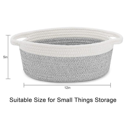 ABenkle Small Basket with Handles, Boho Decorative Rope Woven Dog Cat Toy Storage Bin Shelf Storage Organizer, Easter Christmas Gift Basket, 12"x8"x5"