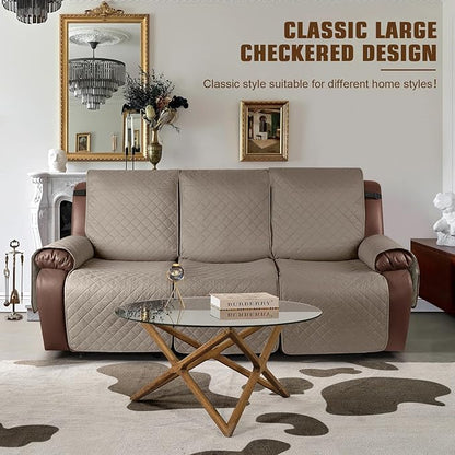 KinCam Waterproof Recliner Sofa Cover, Non-Slip Reclining Couch Covers for 3 Seat, Recliner Couch Cover Furniture Protector with Elastic Straps for Pets, Kids, Taupe