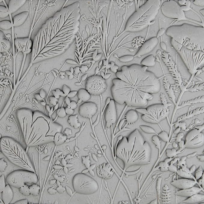 Floral Foliage Collection 4-Pack Clay Texture Rollers (4") - Seamless Meadow Set #01 - Embossing Pattern Rollers for Polymer & Ceramic Clay, Pottery & Crafts