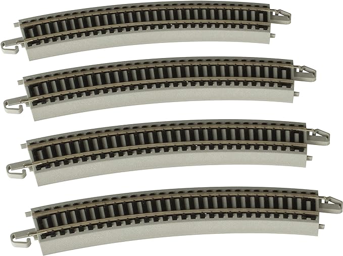 Bachmann Trains - Snap-Fit E-Z TRACK 22” RADIUS CURVED TRACK (4/card) - NICKEL SILVER Rail With Gray Roadbed - HO Scale