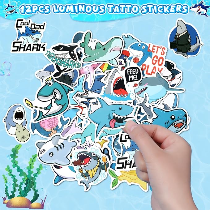 110Pcs Shark Party Favors Birthday Supplies, Straws Bubble Wands Slap Bracelet Keychain Tattoo Sticker Toy Gift Baby Kids Boys Shark Valentines Goodie Bag Stuffer Ocean Under the Sea Party Favors