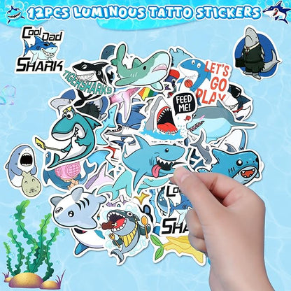 110Pcs Shark Party Favors Birthday Supplies, Straws Bubble Wands Slap Bracelet Keychain Tattoo Sticker Toy Gift Baby Kids Boys Shark Valentines Goodie Bag Stuffer Ocean Under the Sea Party Favors