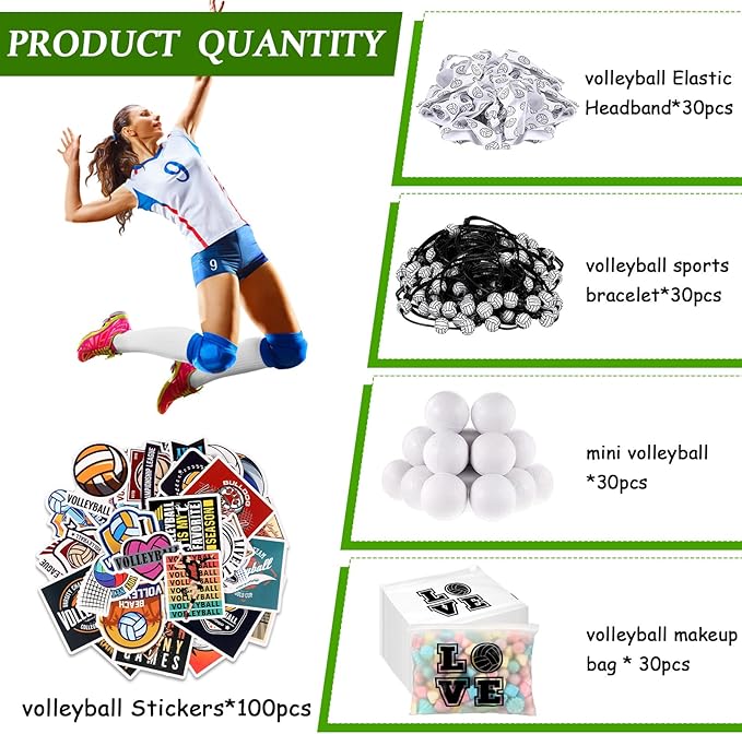 220 Pcs Volleyball Party Favors Volleyball Gifts Include Volleyball Goodie Gifts Bags Bracelets Hair Ties Stress Balls Stickers Sports Birthday Party Supplies for Team Players