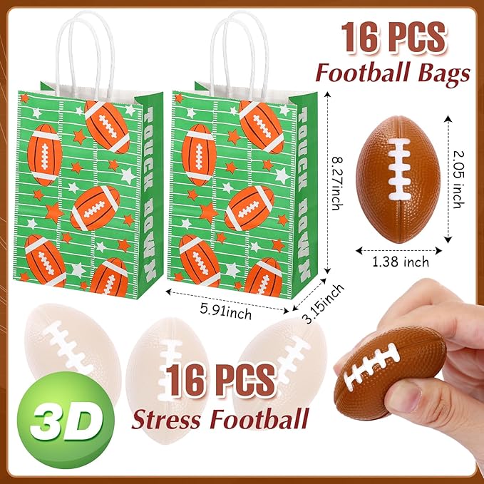 Aoriher 162 Pcs Football Party Favors, Football Party Gift Goodie Bag Fillers Foam Footballs Tattoo Stickers Keychains Stickers Charm Bracelets Sport Wristband Pull Back Cars for Party Supplies
