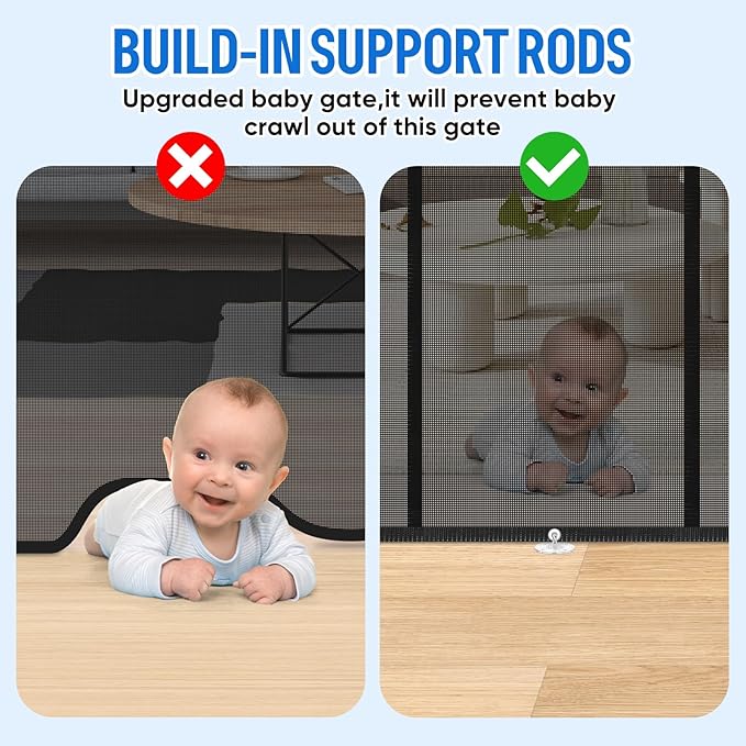 34X120” Extra Wide Safety Retractable Baby Gate, Extra Wide Safety Kids or Pets Gate, 34” Tall, Extends to 120” Extra Wide, Built-in Reinforce Strip Mesh Safety Dog Gate for Stairs (34”X120”, Black)