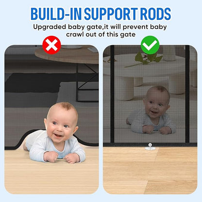 34X120” Extra Wide Safety Retractable Baby Gate, Extra Wide Safety Kids or Pets Gate, 34” Tall, Extends to 120” Extra Wide, Built-in Reinforce Strip Mesh Safety Dog Gate for Stairs (34”X120”, Black)
