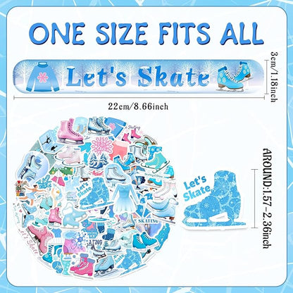 74 PCS Ice Skating Skate Party Favors, 24 PCS Ice Skating Slap Bracelets, 50 PCS Ice Skating Stickers Winter Ice Skating Birthday Party Decorations Supplies for Kids Boys Girls