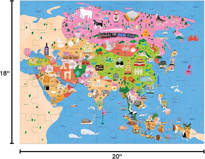 Mudpuppy Map of Asia – 70 Piece Geography Puzzle with Country-Shaped Pieces and Iconic Landscapes Cultural Items and More
