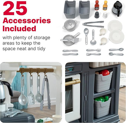 Step2 Gilded Gourmet Kids Kitchen Playset, Indoor/Outdoor Kitchenette, Interactive Play with Lights and Sounds, Made of Durable Plastic, Includes 20 Piece Toy Accessories, for Toddlers 2+ Years Old