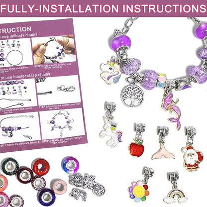 Redtwo 200 Pcs Charm Bracelet Making Kit, Friendship Jewelry Making Supplies Unicorn/Mermaid/Birthday Gifts Toys for Teen Girls Age 4 5 6 7 8 9 10 12 Year Old, Arts Crafts for Kids Ages 8-12