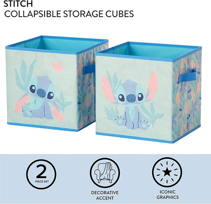 Stitch Storage Cubes Set of 2 Durable Fabric Bins with Handles, 10"x10"x10" Collapsible Cube Organizers