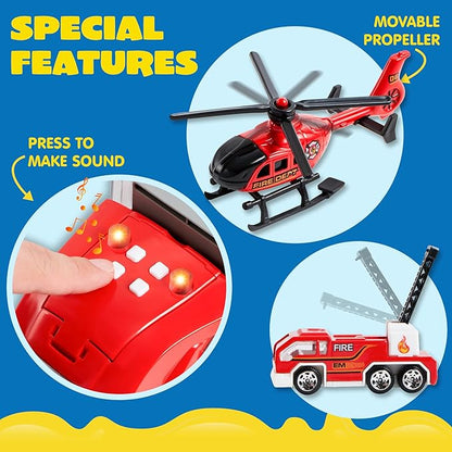 JOYIN 25 in 1 Fire Truck Vehicle Toy Set with Sounds and Lights, Fire Engine Vehicles in Carrier Truck, Mini Rescue Emergency Car Toy, Birthday Gifts for Over 3 Years Old Boys, Easter Basket