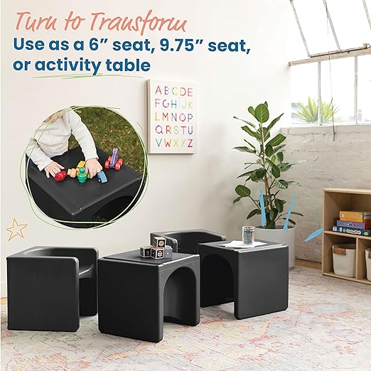 ECR4Kids Tri-Me 3-In-1 Cube Chair, Kids Furniture, Black