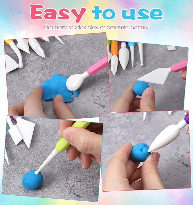 9 Pcs Air Dry Clay Sculpting Tools, Plastic Clay Shaping Tools Double-Head Polymer Modeling Pottery Tool for Pottery Cake Decoration Modeling Shaping, Ideal for Air-Clay Craft, Plastic Tool Kit
