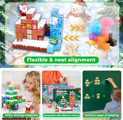 Magnetic Blocks - 150 PCS Build Magnetic Frozen Christmas - Magnetic Toys for Montessori Toddler Christmas Birthday Gifts - STEM Sensory Toys for 3 4 5 6 7 8 9 10 Year Old Boys & Girls