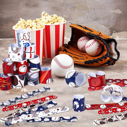 Aoriher 72 Pcs Basketball Slap Bracelets Basketball Wristbands Bracelets Bulk for Basketball Party Favors Sport Themed Bracelet(Baseball)