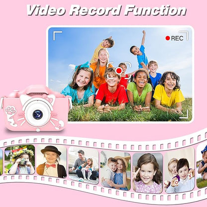 Goopow Kids Camera Toys for 3-8 Year Old Girls Boys,Children Digital Video Camcorder Camera with Cartoon Soft Silicone Cover, Best Chritmas Birthday Festival Gift for Kids - 32G SD Card Included