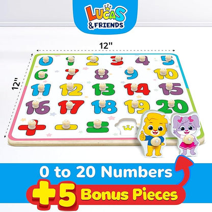 Number Puzzle for Toddlers Jumbo - Educational Wooden Montessori Toys, Fun Preschool Learning Activities for Boys and Girls, Learn to Count Puzzle Board for Ages 3 4 5 by Lucas & Friends