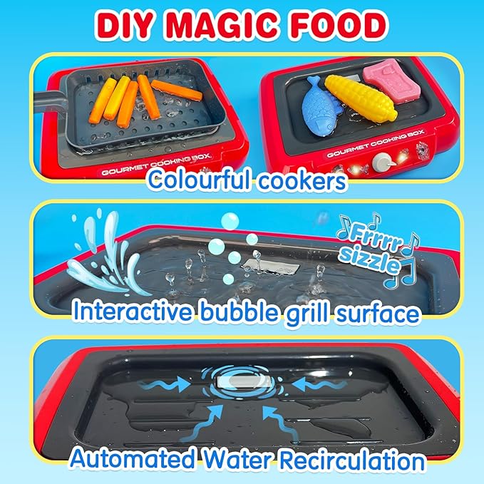 DIY Magic Fun Frying Kit Gourmet Cooking Box, Cooking Simulator Kitchen Set Toy for Kids, Pretend Play 20 PCS Play Food for Kids Kitchen Playset, The Best Birthday Gifts for Kids