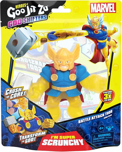 Heroes of Goo Jit Zu Goo Shifters Marvel Edition Stretchy Hero Battle Attack Thor | Super Scrunchy Marvel Toy Figure | Crush The Core | Transform The Color of The Goo | Stretches Up to 3X Its Size