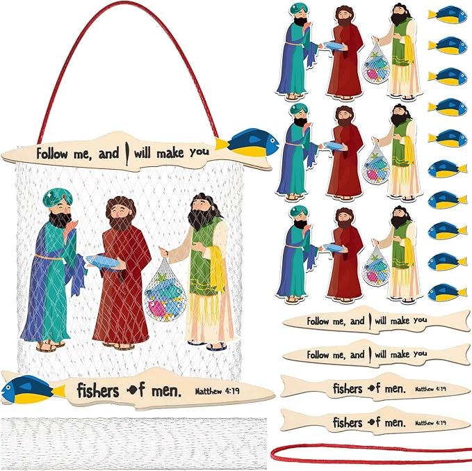 Amyhill 24 Sets 24 Sets Fishers of Men Craft for Kids First Communion Sunday School Crafts Bible Craft Kit Christian Jesus Religious Supplies for Toddlers Kids and Home Activities