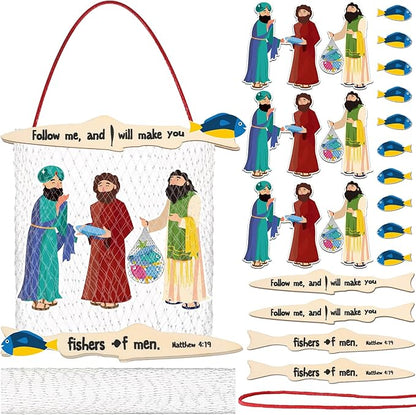 Amyhill 24 Sets 24 Sets Fishers of Men Craft for Kids First Communion Sunday School Crafts Bible Craft Kit Christian Jesus Religious Supplies for Toddlers Kids and Home Activities