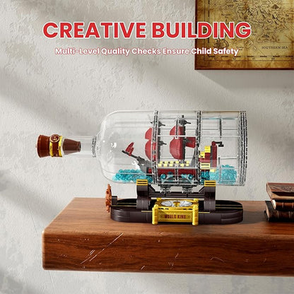Mould King Ship in a Bottle Building Blocks Sets, 10085 Revenge Pirate Boat Model Kits Toys, Collectible Display Pirate Ship in a Bottle Kit, STEM Project for Adults and Kids Aged 8+ (885 Pieces)