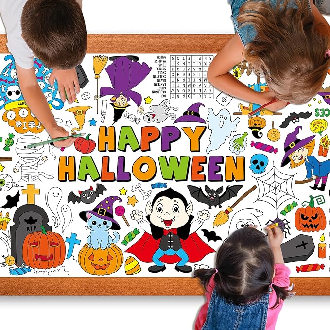 Halloween Giant Coloring Poster for Kids 30 x 72 Inch, Large Halloween Crafts Coloring Paper Tablecloth Banner for Kids, Halloween Color-in Activities Party Games Birthday Party Supplies Decorations