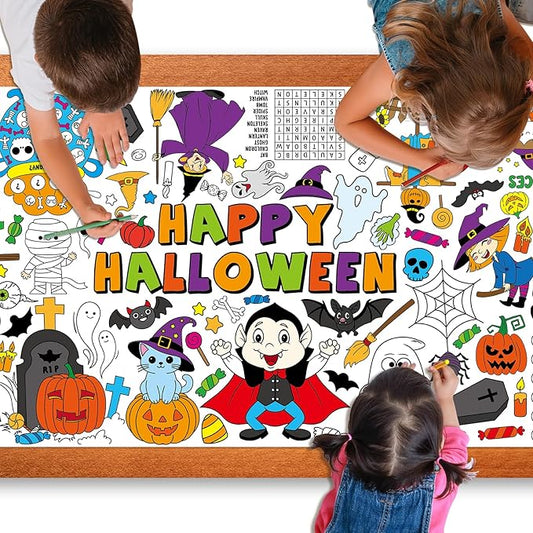 Halloween Giant Coloring Poster for Kids 30 x 72 Inch, Large Halloween Crafts Coloring Paper Tablecloth Banner for Kids, Halloween Color-in Activities Party Games Birthday Party Supplies Decorations