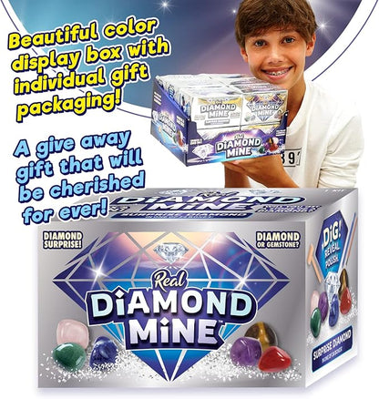 JA-RU Real Diamond Mine Gemstone Dig Kit (1 Pack) Mystery Rock, Minerals, and Gems for Kids | Break Your Own Geodes and a Chance to Get 1 Real Diamond | Party Favors for Kids Goodie Bags. Item 4630-1s