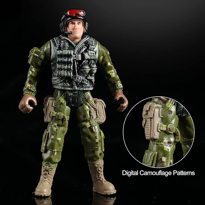 Army Men Action Figures Set, Include 12 Toy Soldiers with Digital Camo and Millitary Weapons-US Army Special Forces Group Toys for Kids Boys, Best Age 4-7 Year Old