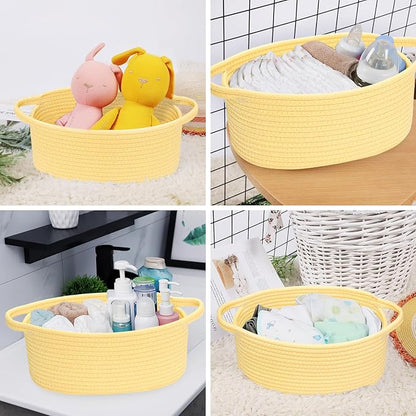 ABenkle Small Basket with Handles - Decorative Durable Rope Woven Storage Bin Shelf Storage Organizer Cube, Easter Baby Gift Basket, 12"x8"x5"