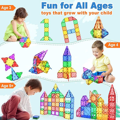 102PCS Magnetic Tiles Building Blocks Stem Toys for 3+ Year Old Boys and Girls Montessori Toys Toddler Kids Gifts Parents Approved Sensory Toys
