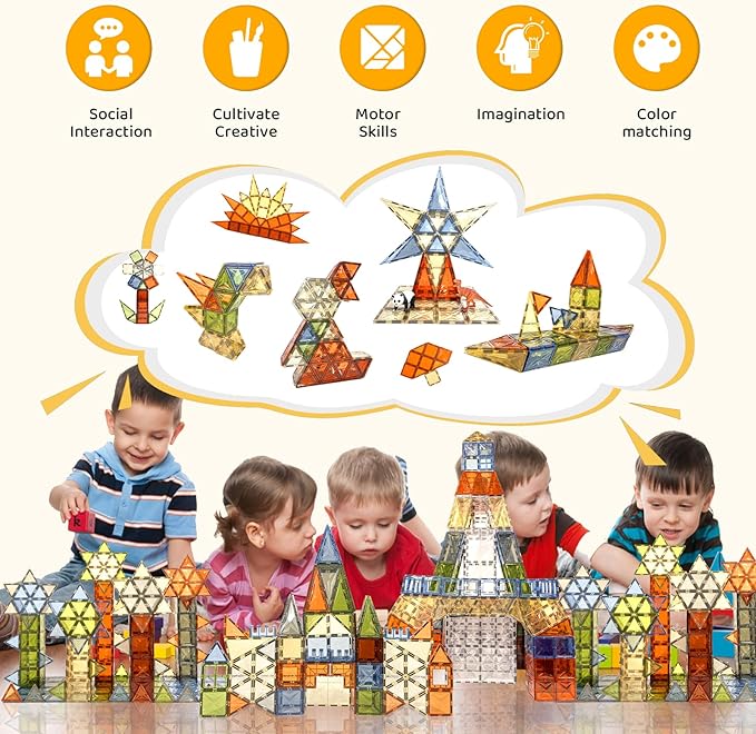 Magnetic Tiles, 100PCS Earth Color Magnet Building Toys for Kids Age 4-8, Sensory Stacking Blocks for Toddlers, STEM Preschool Montessori Learning Toys Birthday Gifts for Boys Girls Ages 3+