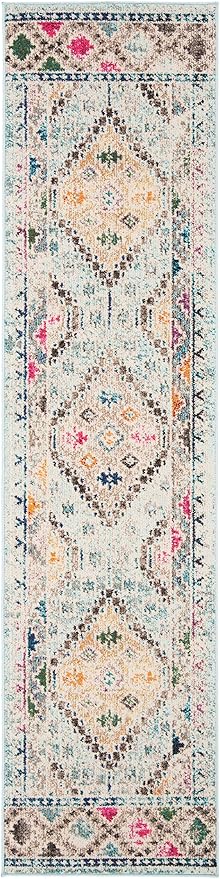 SAFAVIEH Madison Collection Runner Rug - 2'2" x 14', Blue & Yellow, Boho Diamond Distressed Design, Non-Shedding & Easy Care, Ideal for High Traffic Areas in Living Room, Bedroom (MAD418K)