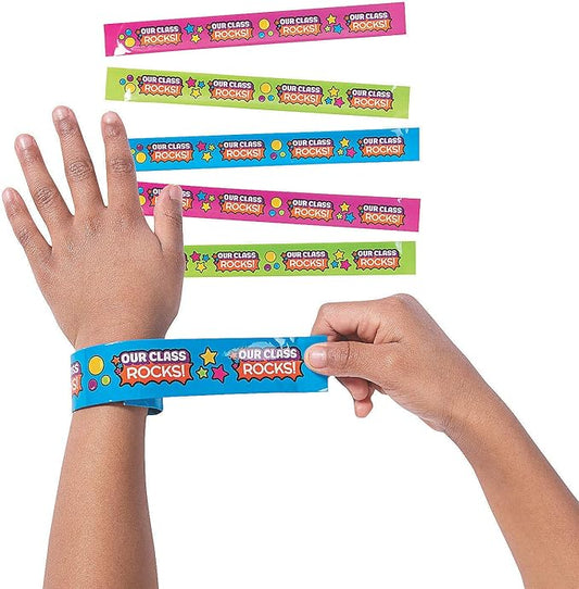 Fun Express Our Class Rocks Slap Bracelet - 12 Pieces - Educational and Learning Activities for Kids