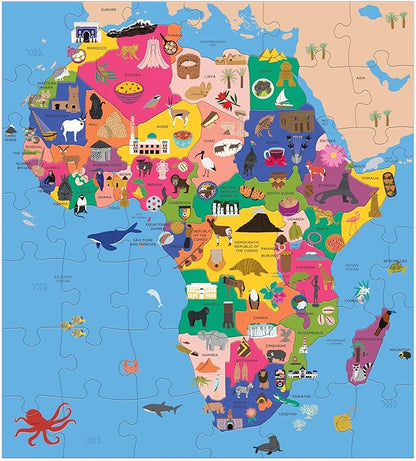 Mudpuppy Map of Africa – 70 Piece Geography Puzzle with Country-Shaped Pieces and Iconic Landscapes Cultural Items and More