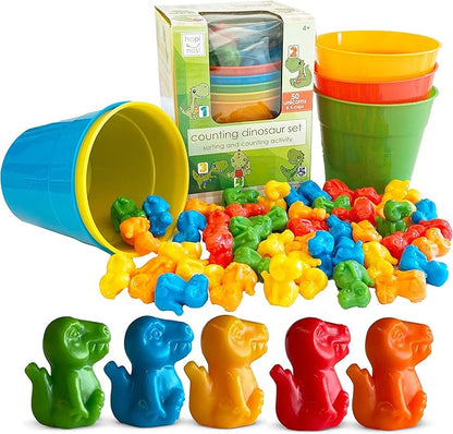 Hapinest Dinosaur Math Counters Color Sorting and Counting Activity Set - Educational Learning Games for Toddlers Preschool and Homeschool - Like Counting Bears